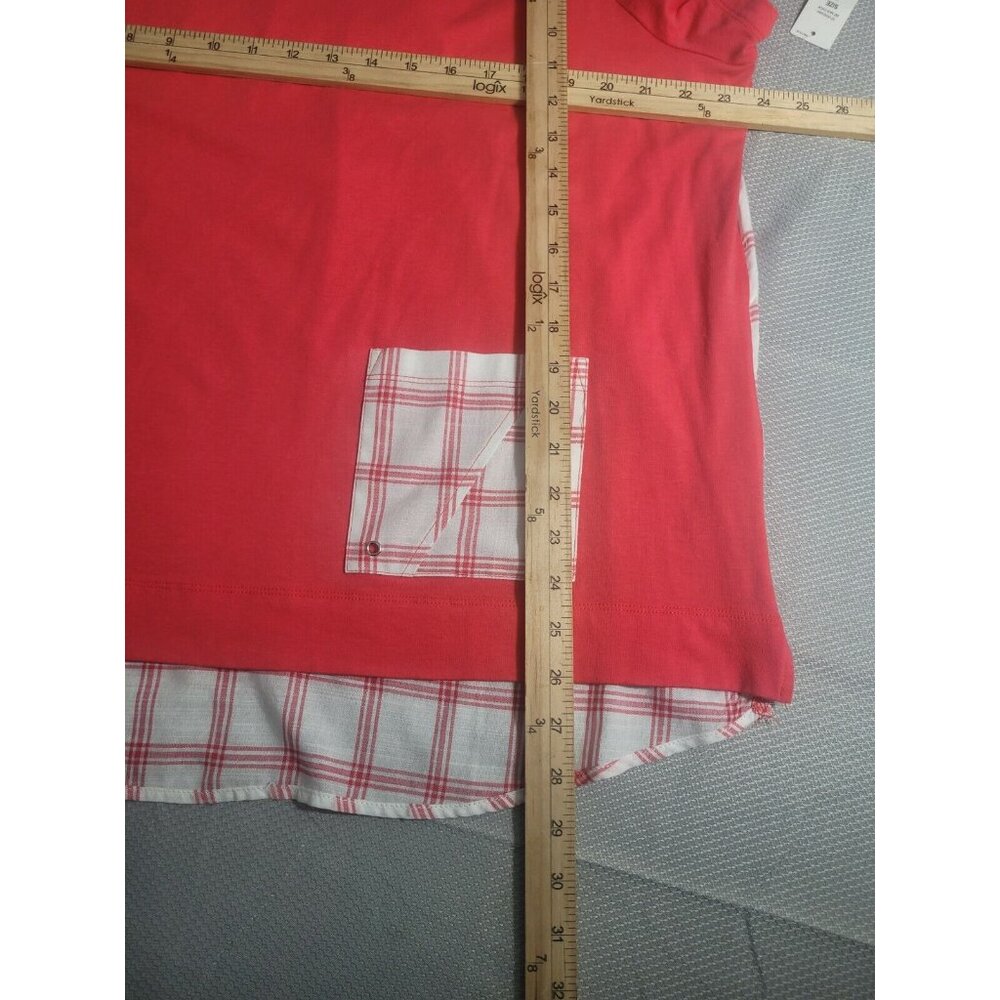 Westbound Top Women's Size 1X Plus Pink White Plaid Crewneck Short Sleeve (37) - Picture 7 of 9